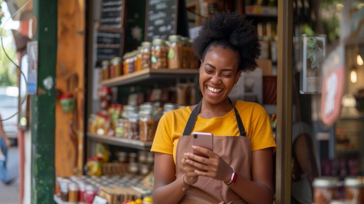 Emprendedora dominicana usando TuRecargaRD en su tienda